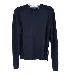 Ted Baker Navy Crewneck Sweater Cotton Blend Lightweight Ribbed Size Medium